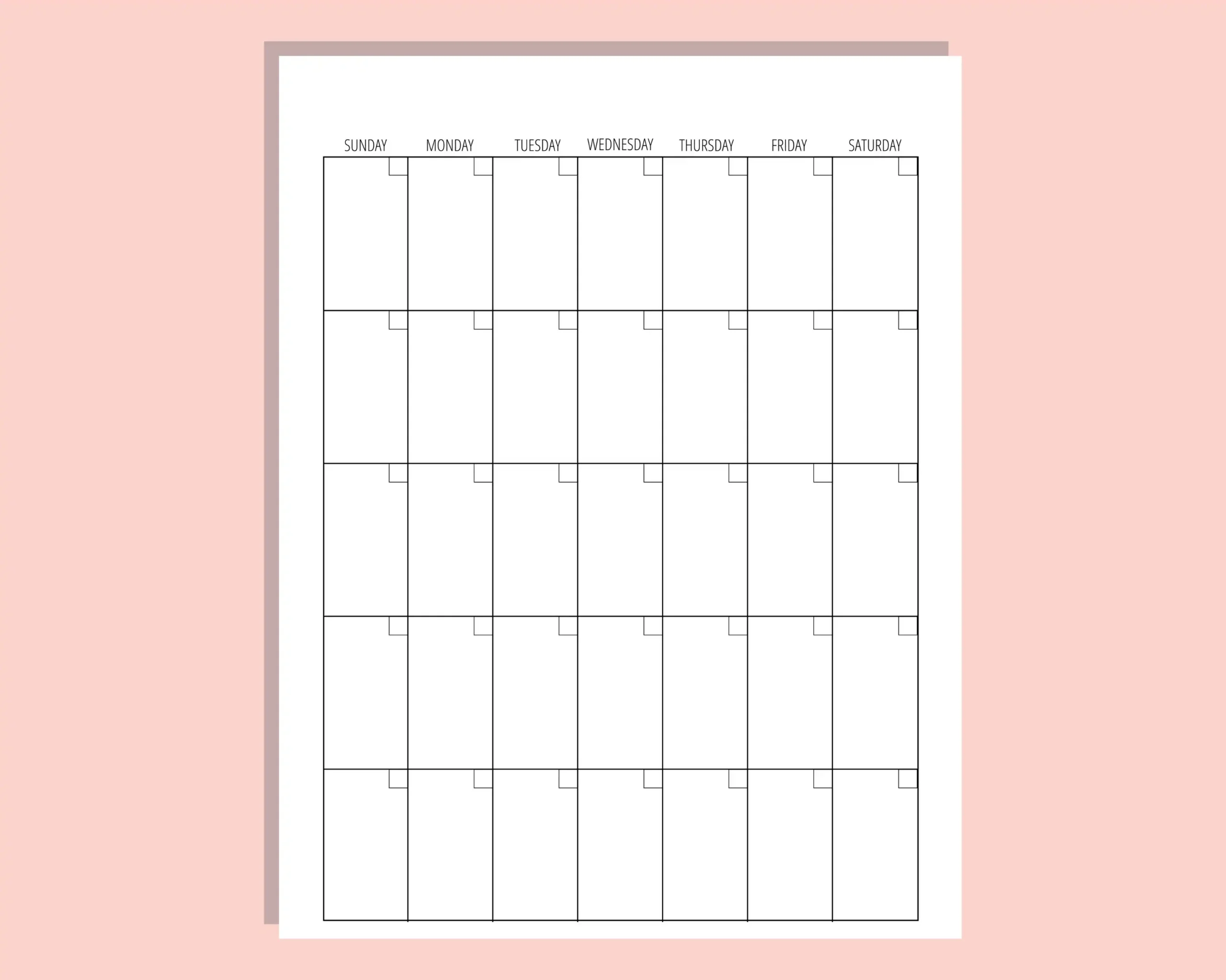 Printable Blank Vertical Calendar Template