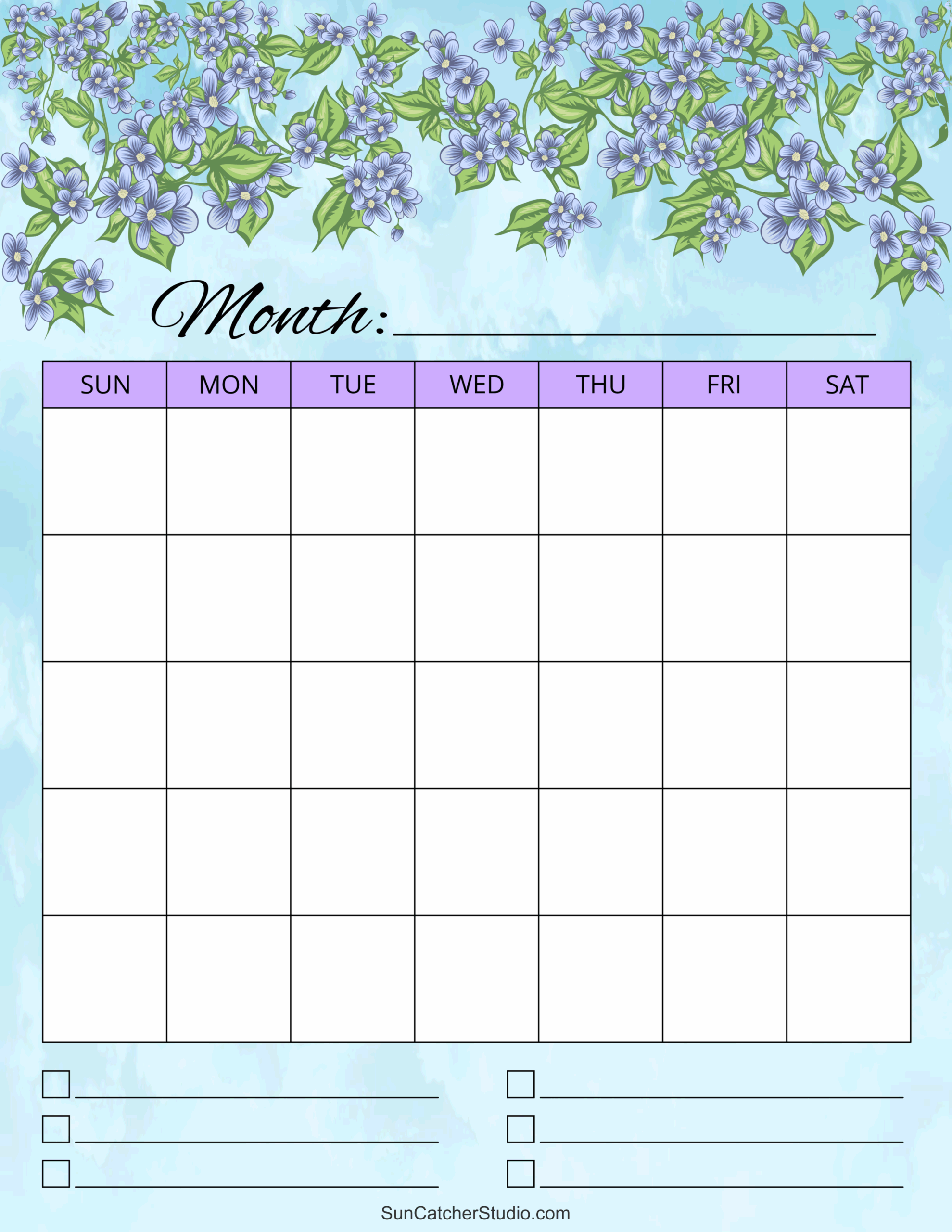 One Month Blank Calendar Printable
