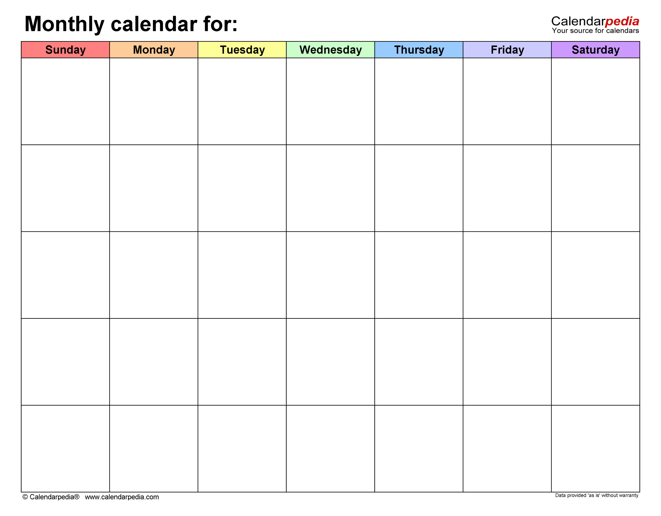 Large Printable Calendar Monday Blank