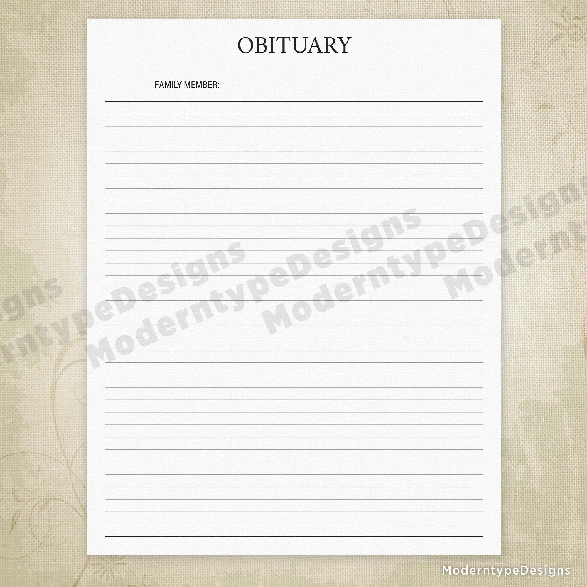 Blank Obituary Printable End Of Life