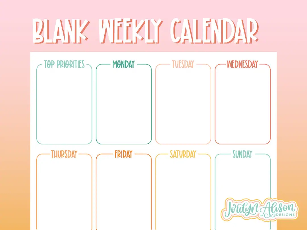 One Week Blank Calendar Printable