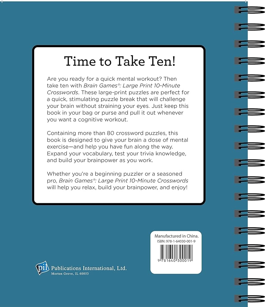 Brain Games 10 Minute Crossword Puzzles Large Print Editors 