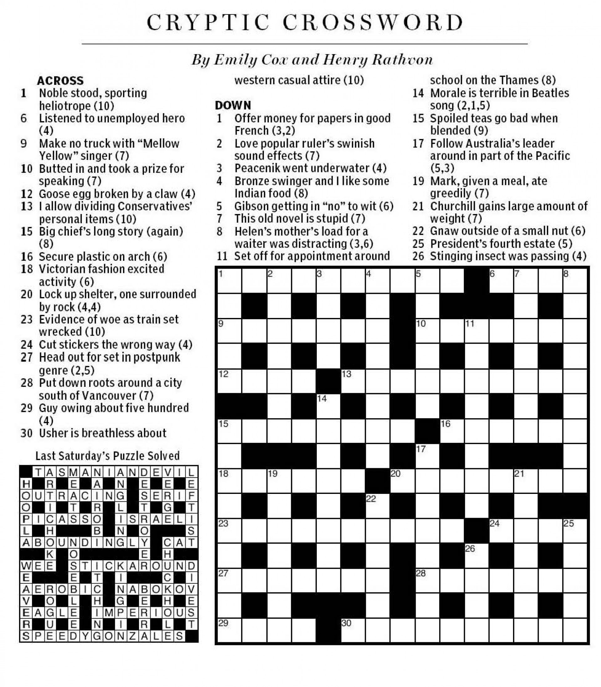 La Times Printable Crossword Puzzles Free