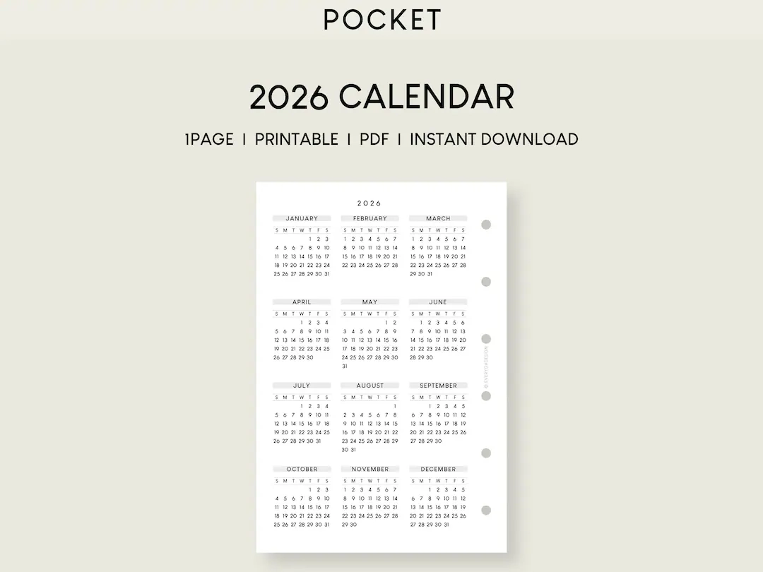 Buy 2026 Pocket Calendar Printable Insert Yearly Planner PDF Online In India Etsy