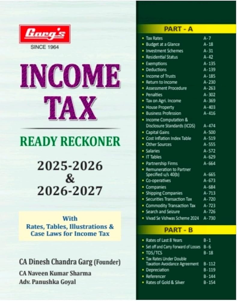 Buy Garg s INCOME TAX READY RECKONER AYs 2025 26 amp 2026 27 DTRR 