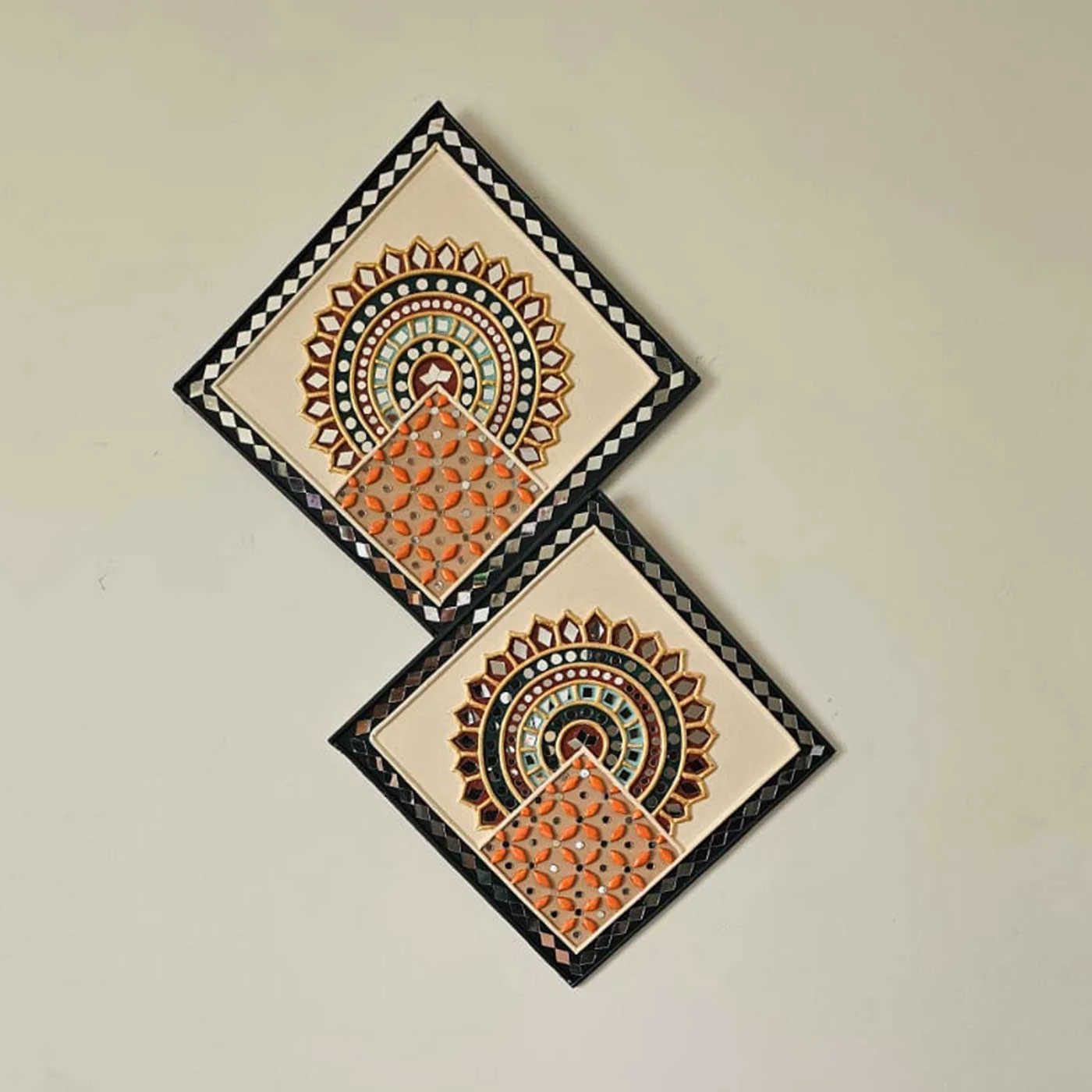 Buy Handmade Mirror Work Square Lippan Art Mdf Wood Decor Set Of 