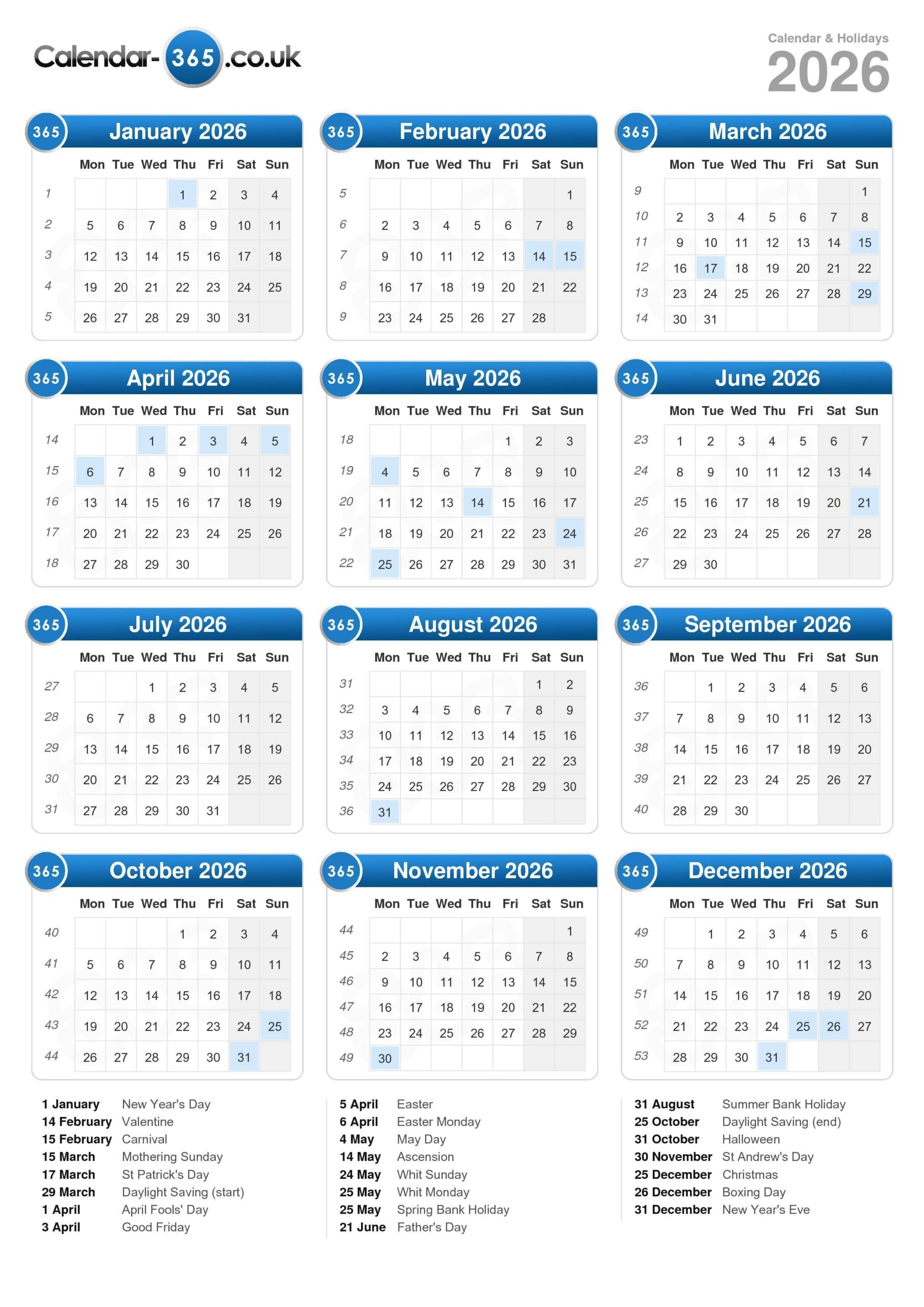 April 2026 Calendar United Kingdom