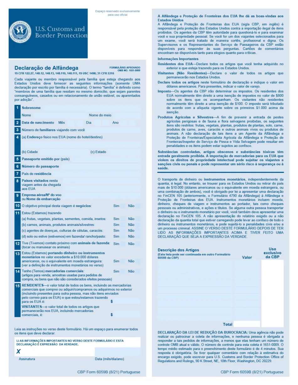 CBP Form 6059B Download Fillable PDF Or Fill Online Customs 