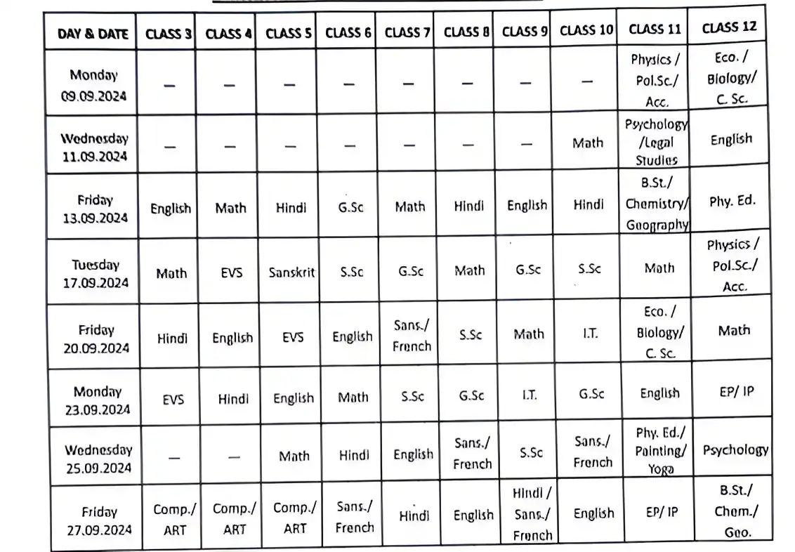 CBSE Mid Term Exam Date 2024 25 Half Yearly Dates Sheet For Class 