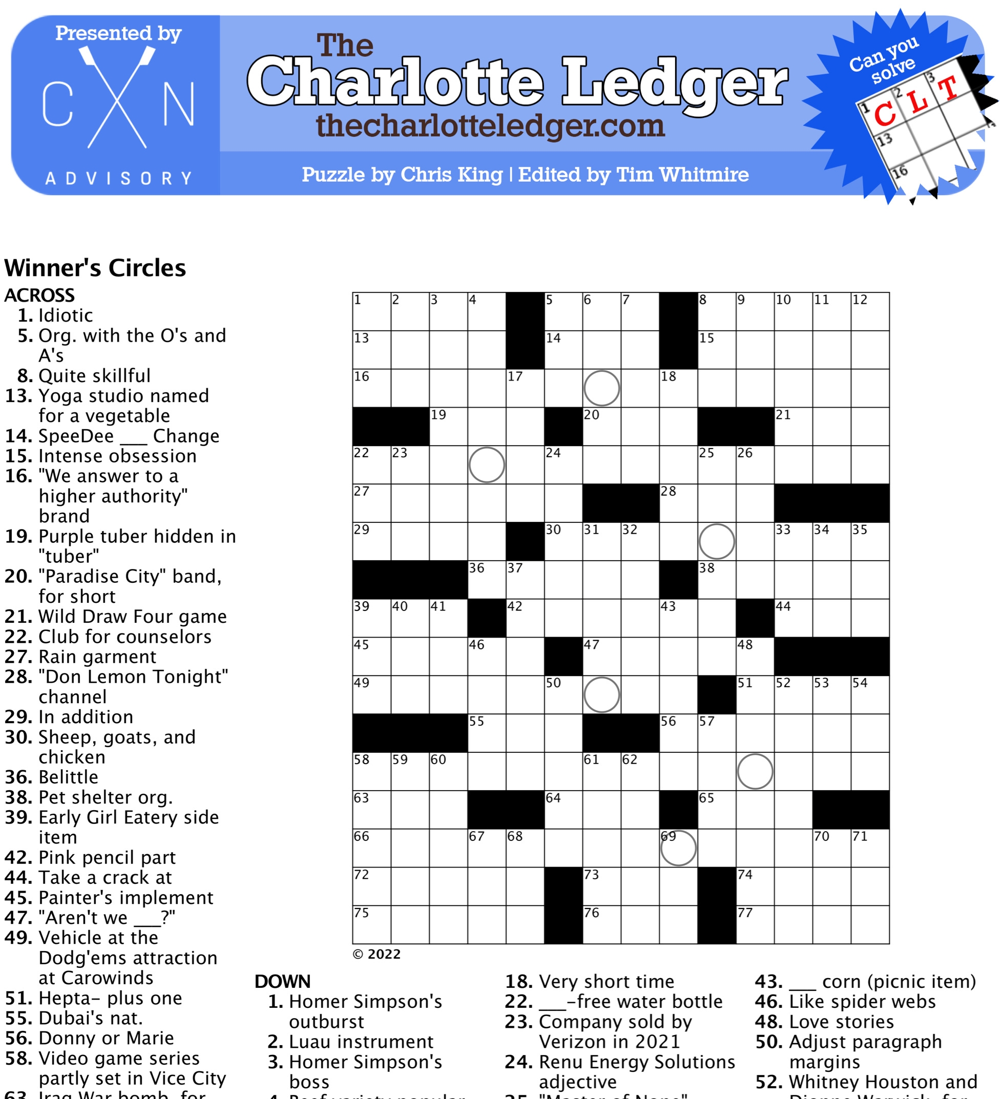 Printable Crossword Puzzles Easy Adults