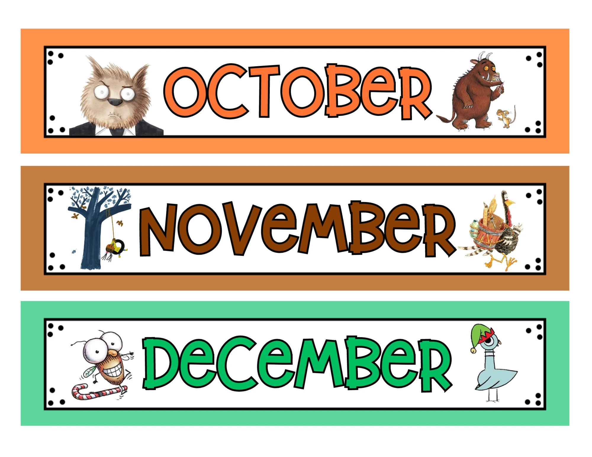 Children s Book Character Calendar Headings Classroom Decor Etsy UK