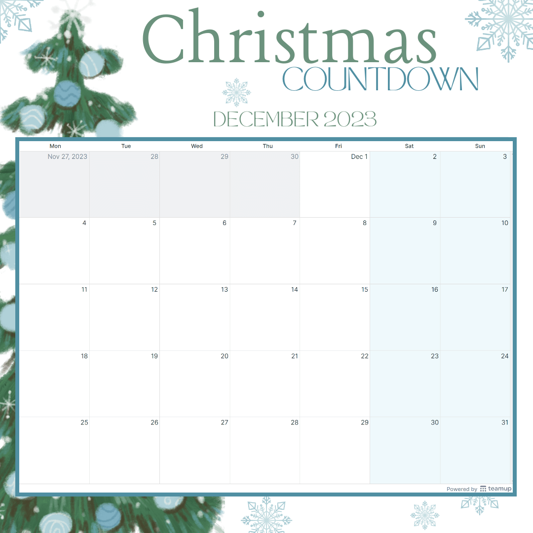 Christmas December Calendar Printable