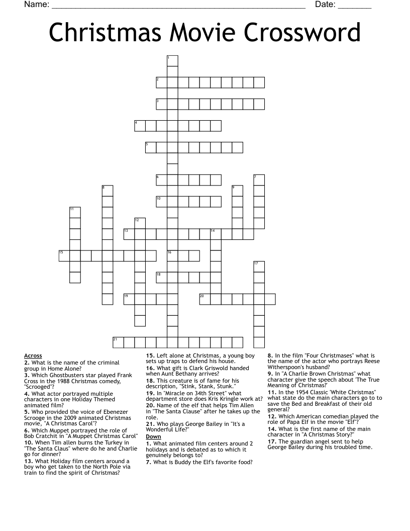 Crossword Puzzles Movie Themed