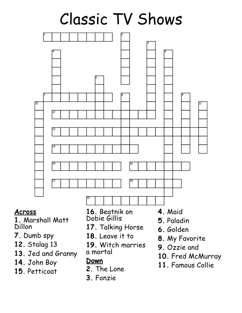 Entertainment Themed Printable Crossword Puzzles