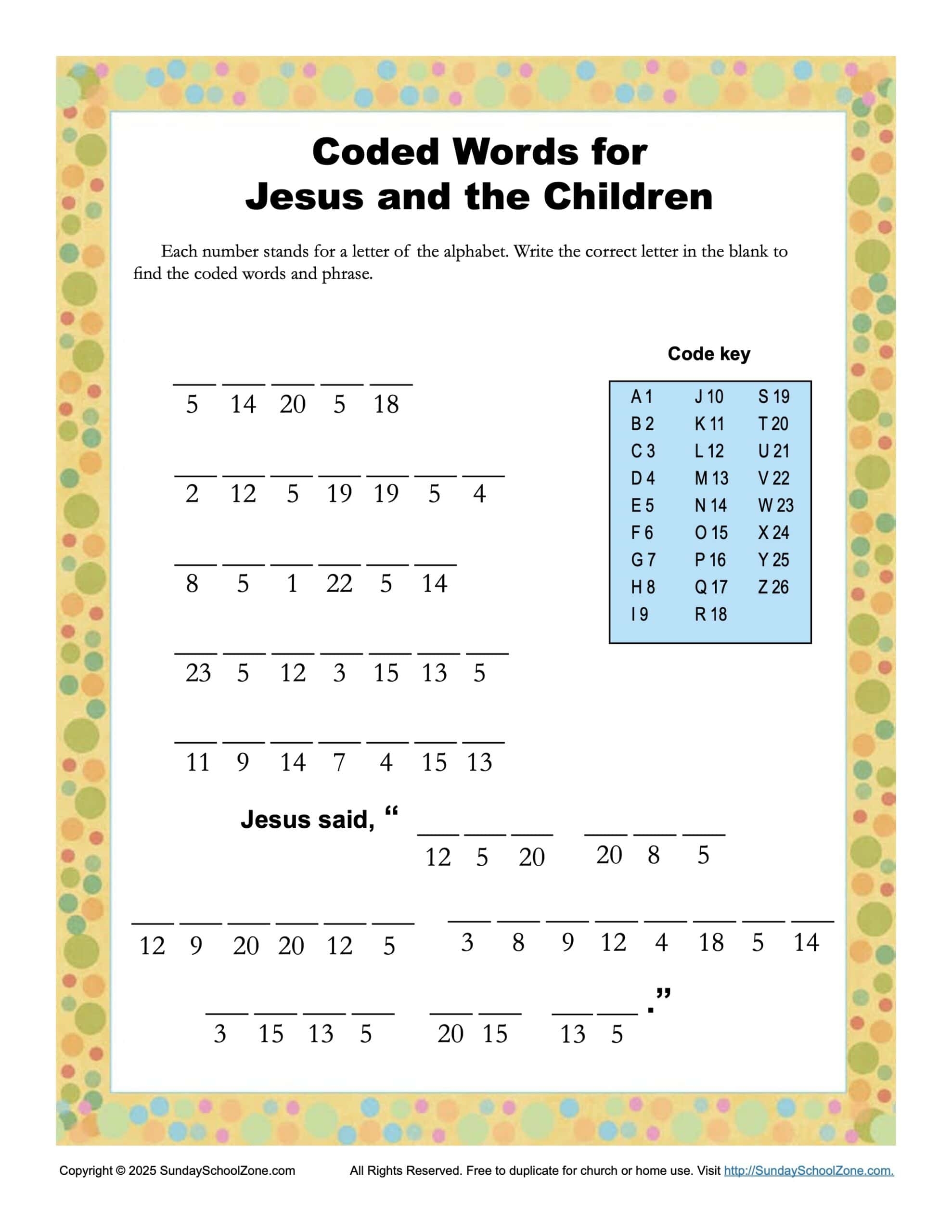 Bible Printable Worksheets