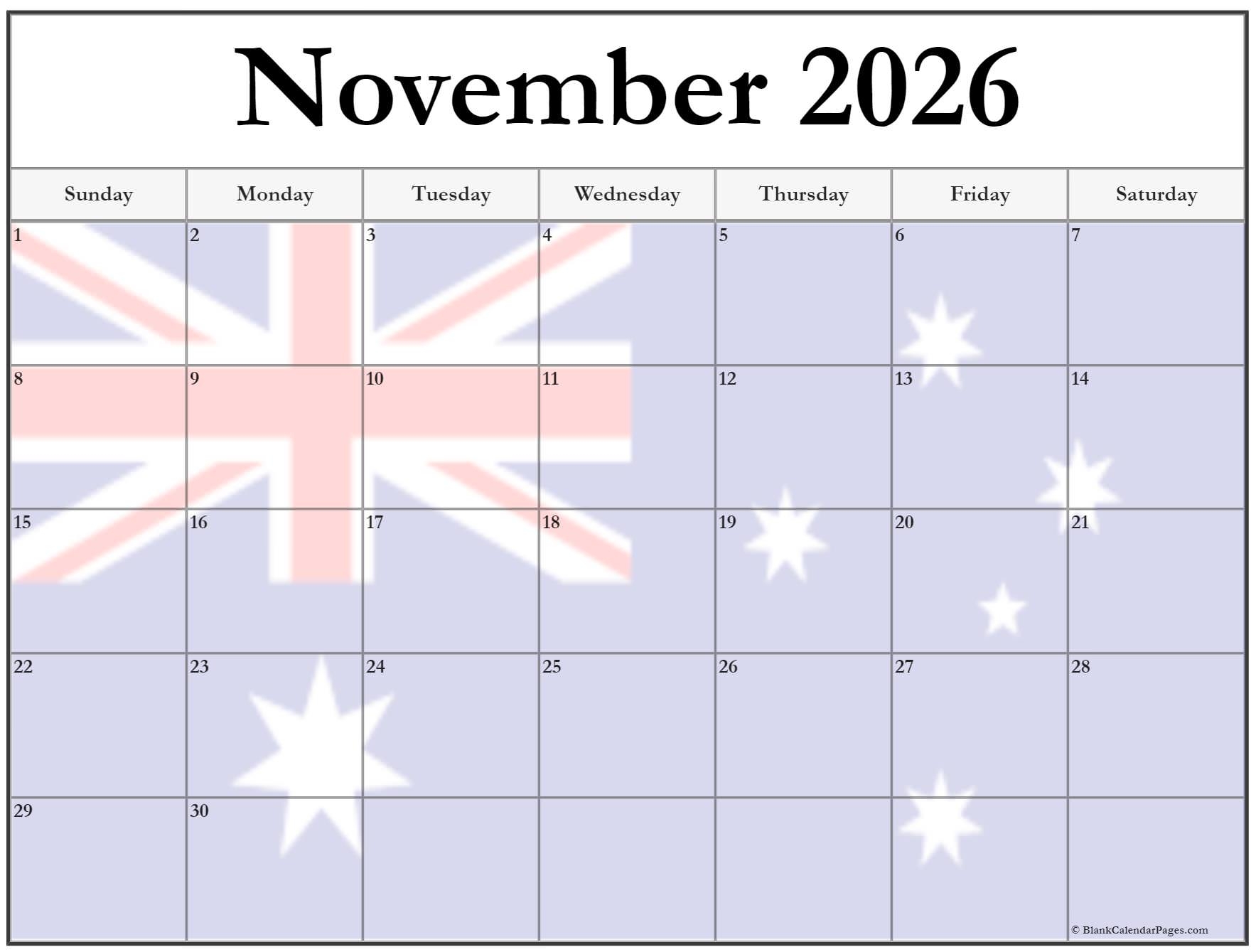 Printable Calendar November 2026 Australia