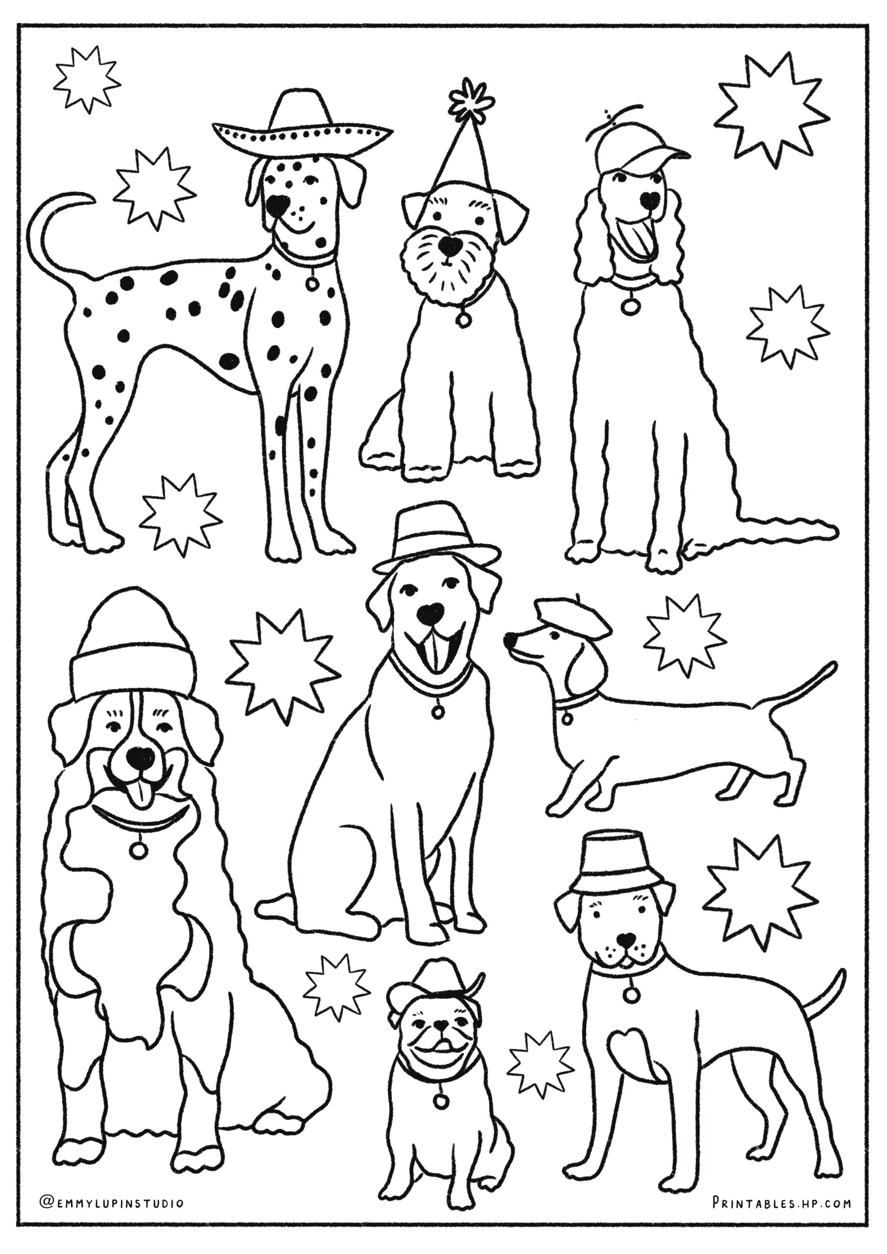 Colouring For Kids Dogs In Hats Printables Free Coloring 