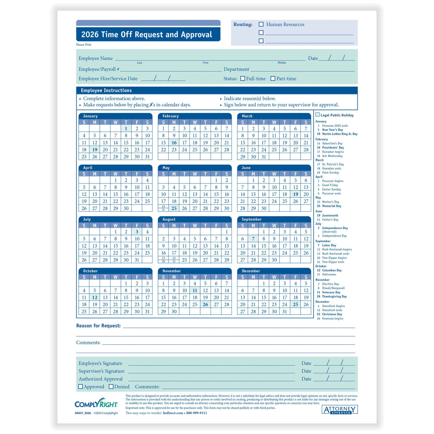 ComplyRightDealer 2026 Time Off Request amp Approval Calendar 