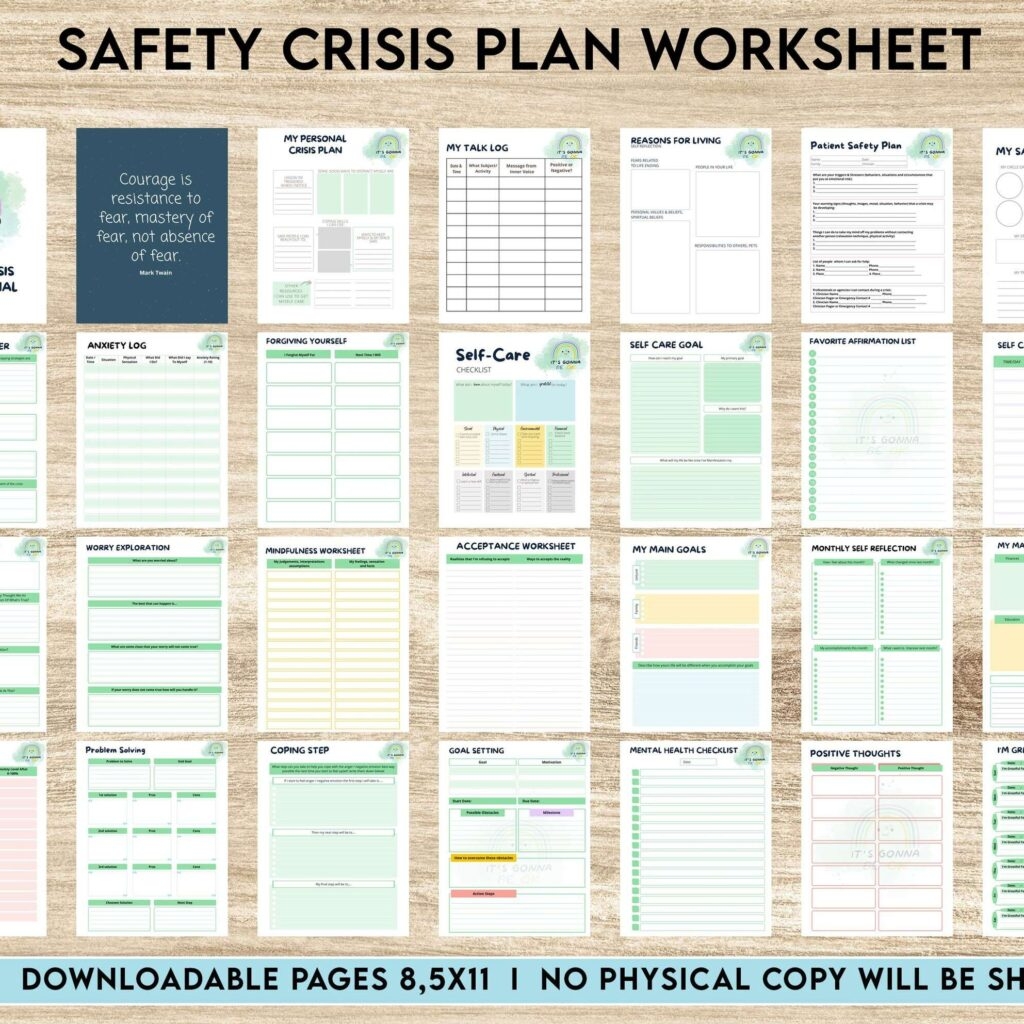 Crisis Safety Plan Worksheet Safety Plan Journal Therapy Aid School Counselor Psychology Tools Self Help Mental Health PDF Printable 8 5x11 A4 