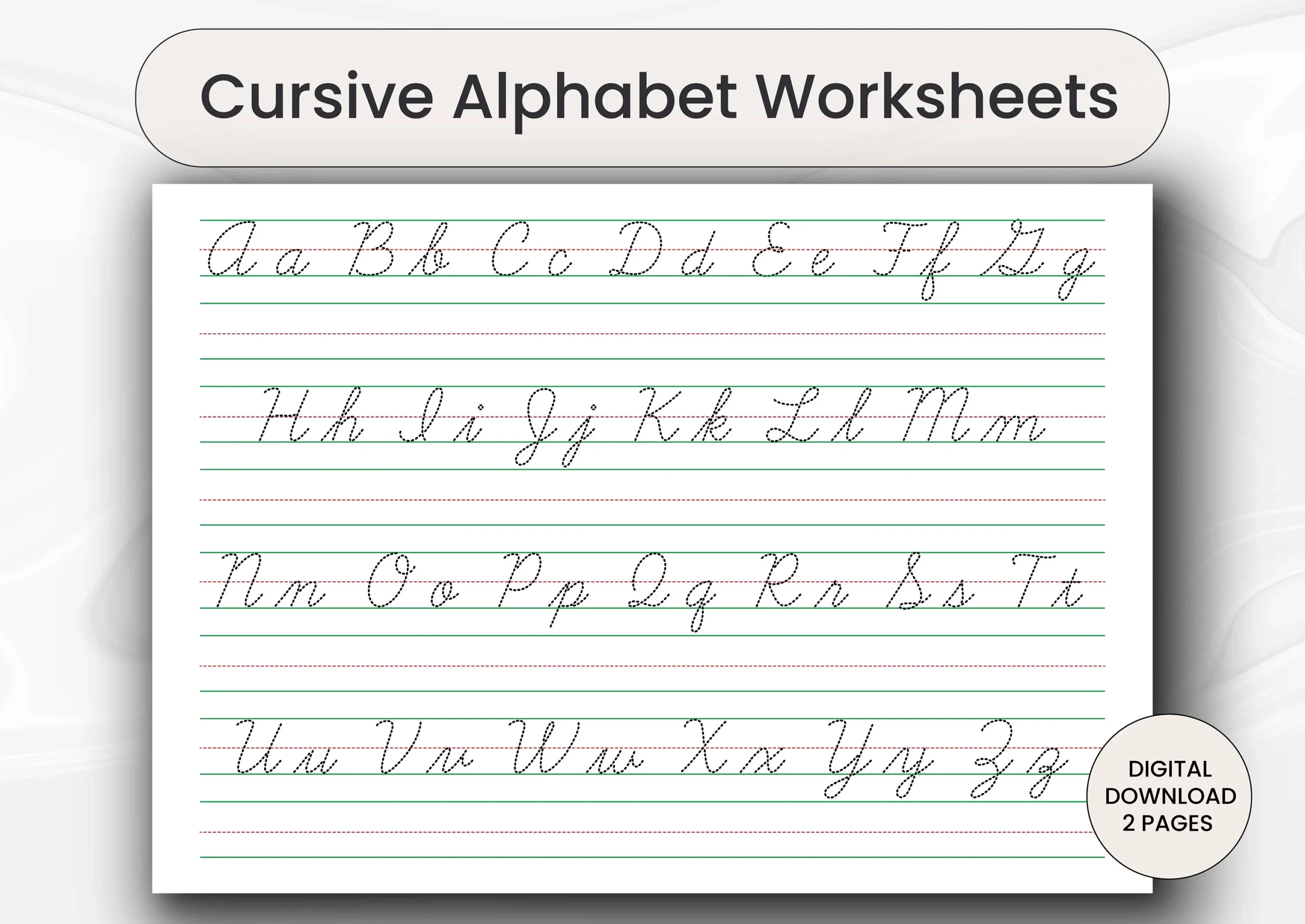 Cursive Alphabet Tracing Worksheets Handwriting Practice digital 