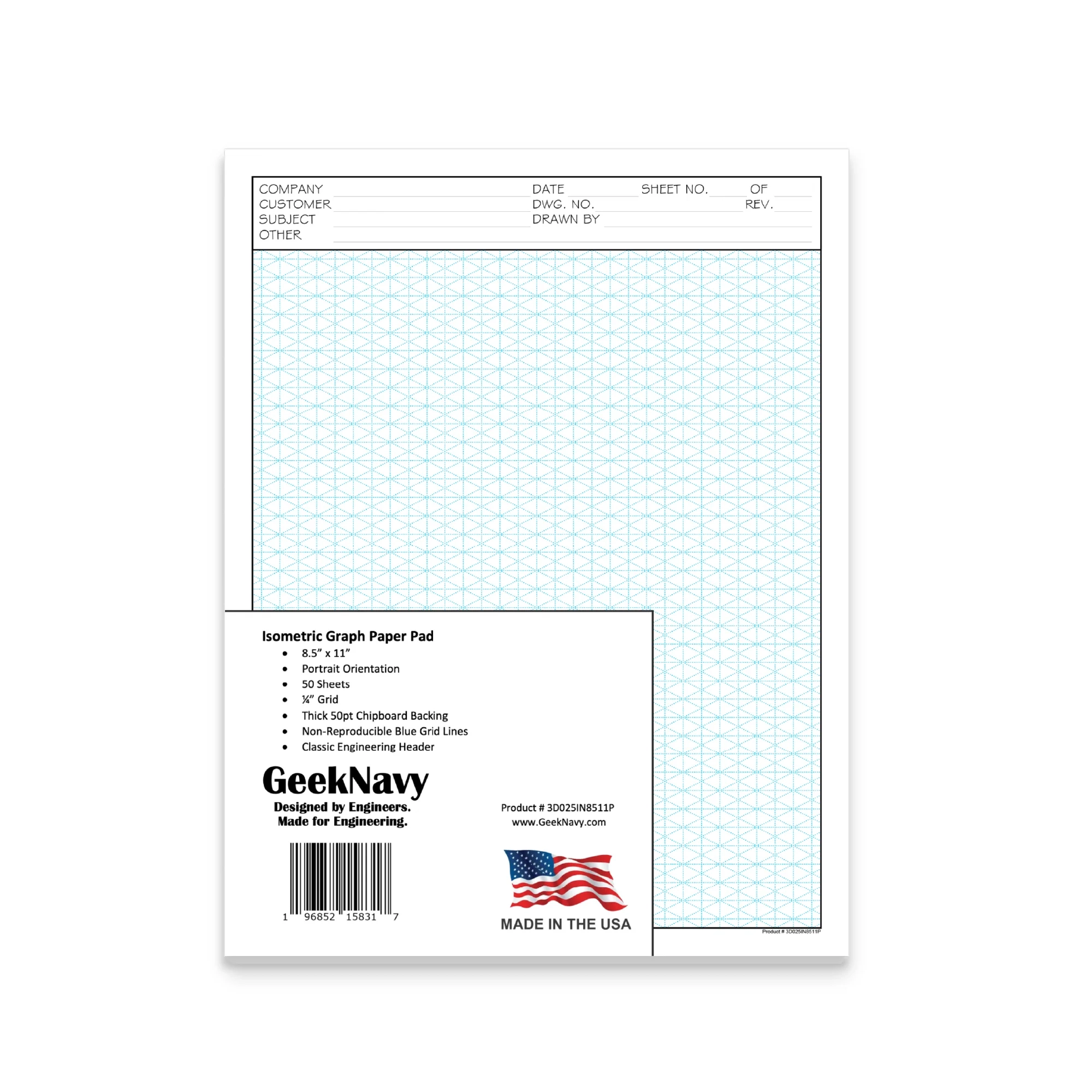 CUSTOM LOGO GeekNavy Isometric Grid Graph Paper Pad 8 5 X 11 Portrait 10 Pack