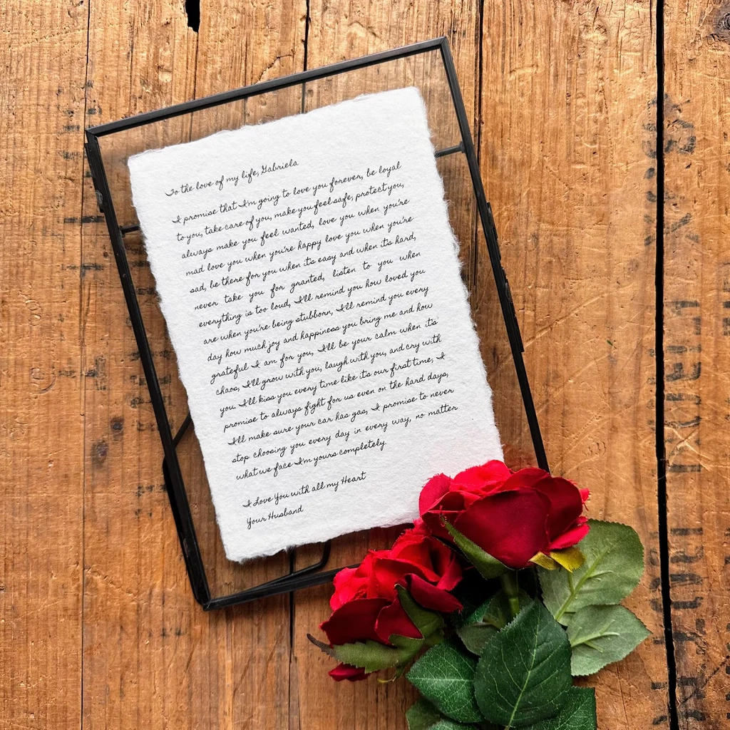 Custom Love Letter Print On Handmade Paper Anniversary Gift 