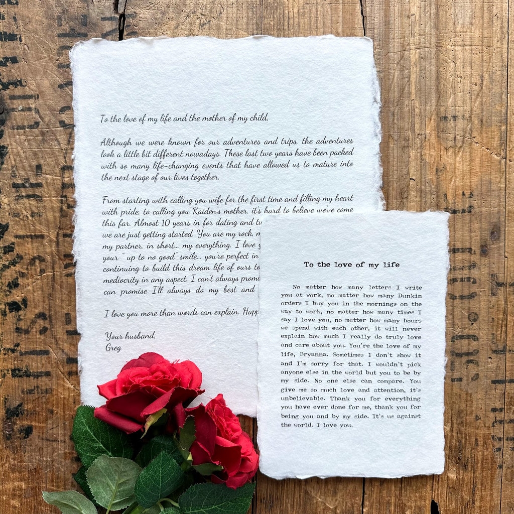 Custom Love Letter Print On Handmade Paper Anniversary Gift 