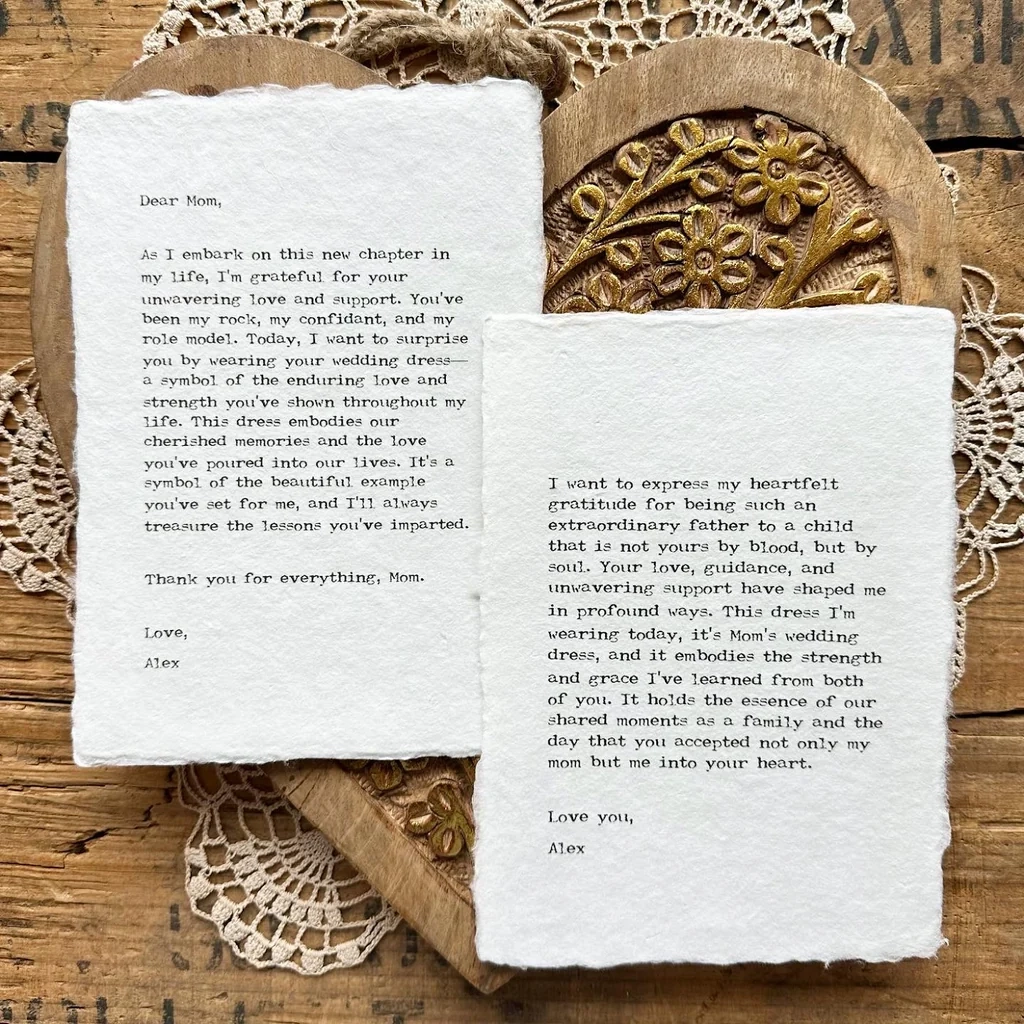 Custom Love Letter Print On Handmade Paper Anniversary Gift 