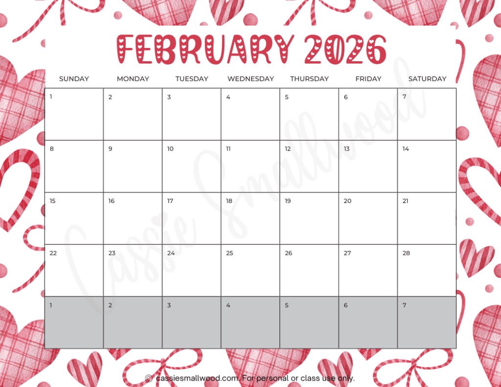 Free February 2026 Calendar Printable