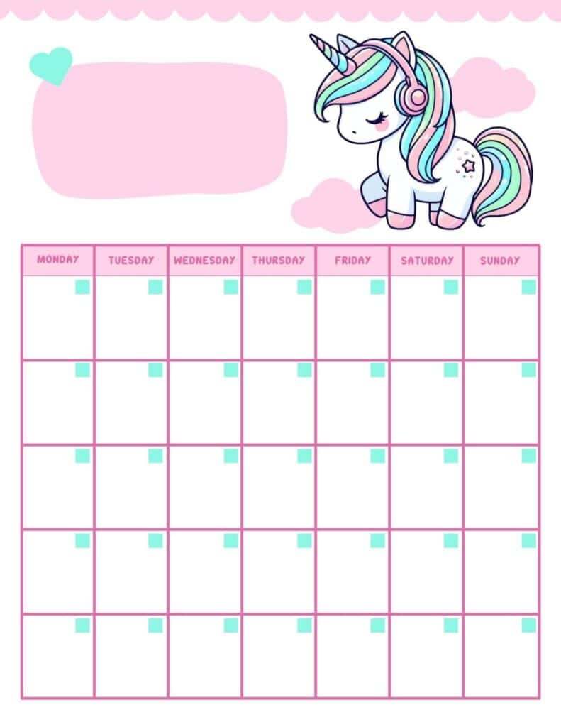 Free Printable Cute Blank Calendar