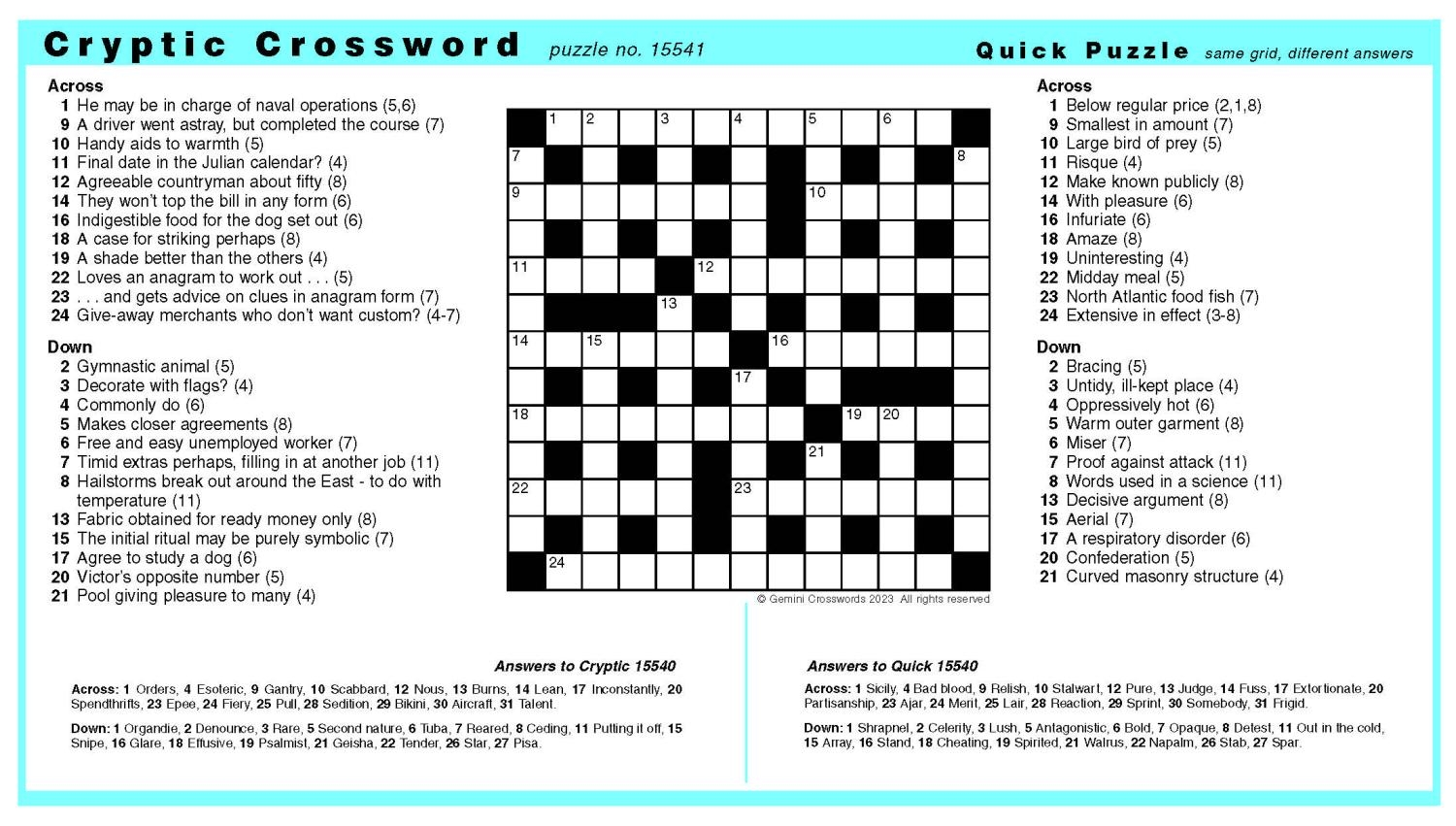 Daily Double Crossword 13x13 Gem