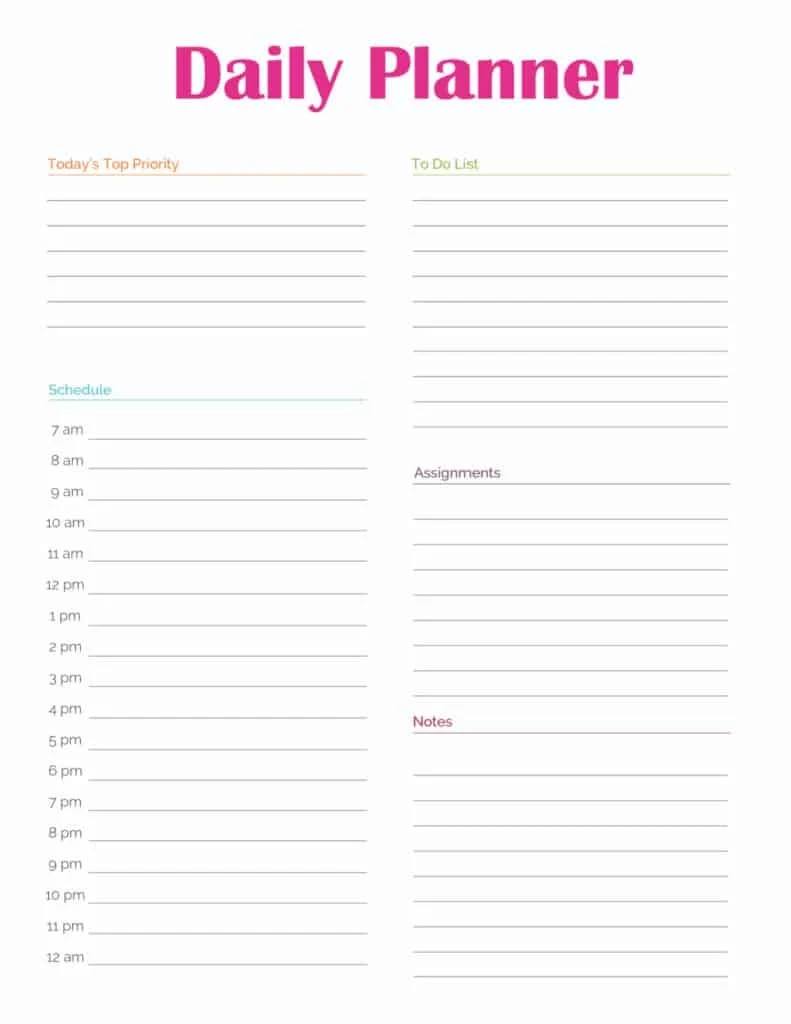 Daily Planner Template Printable Free