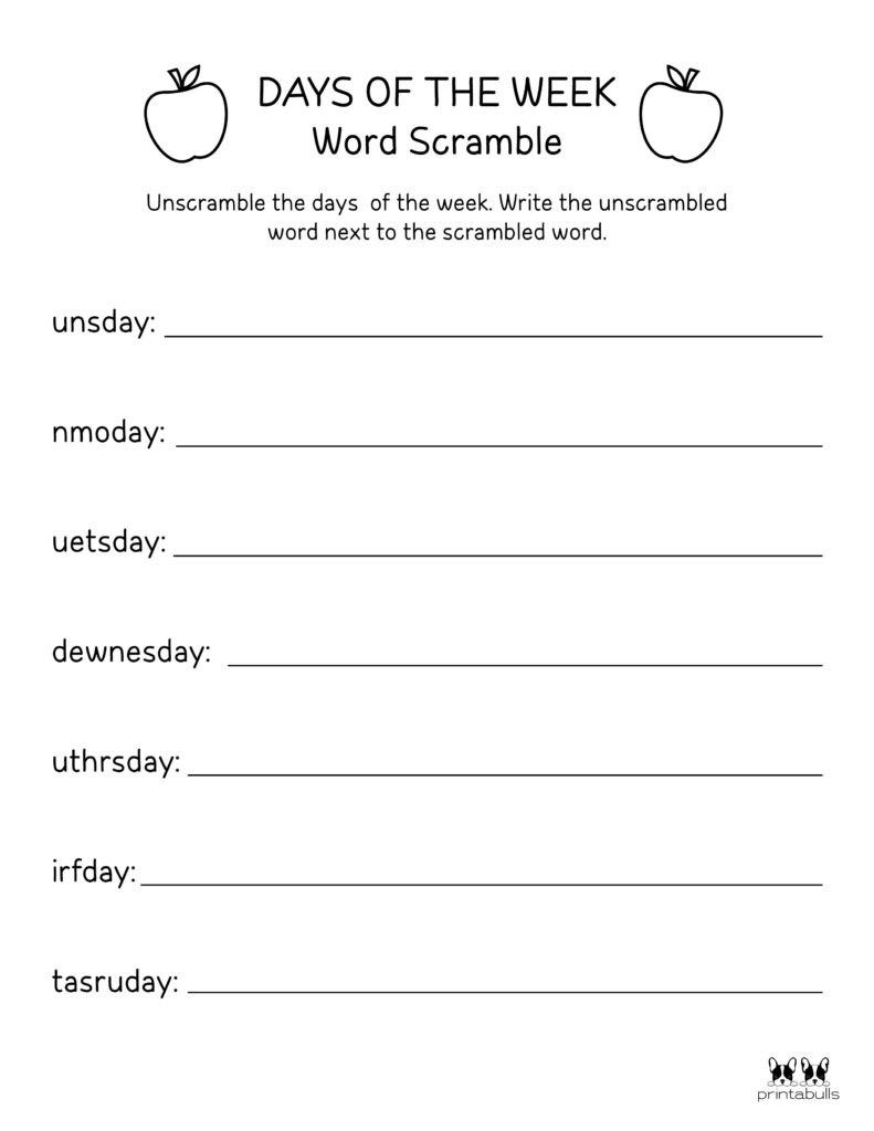 Days Of The Week Worksheets Printable