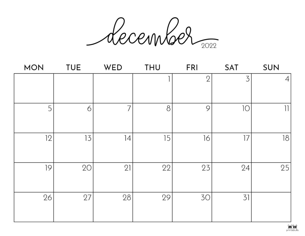 December 2022 Calendars 50 FREE Printables Printabulls