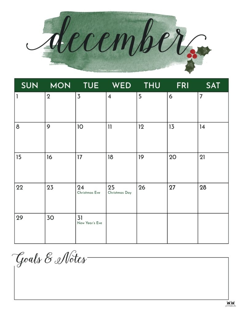 December Calendar Printable Pretty