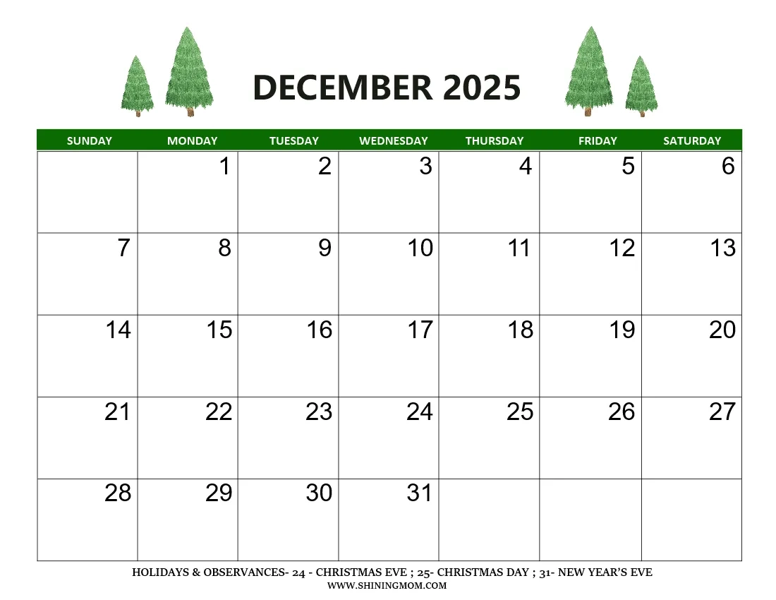 December Calendar Printable Word