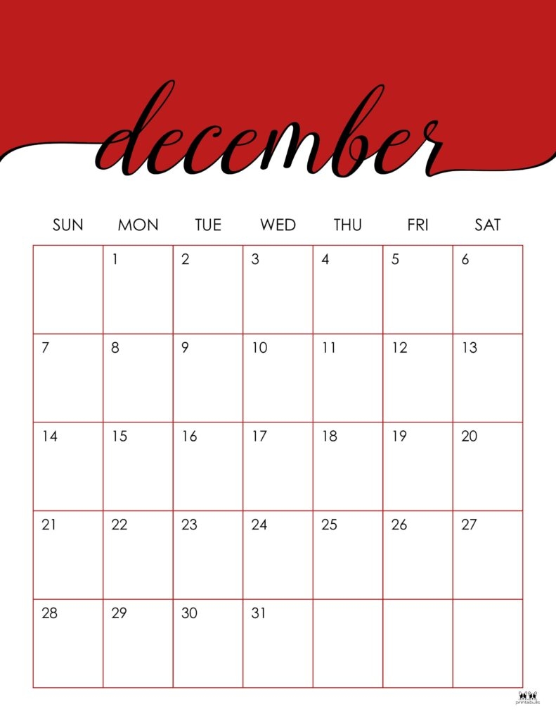 December 2025 Calendars 107 FREE Printables Printabulls