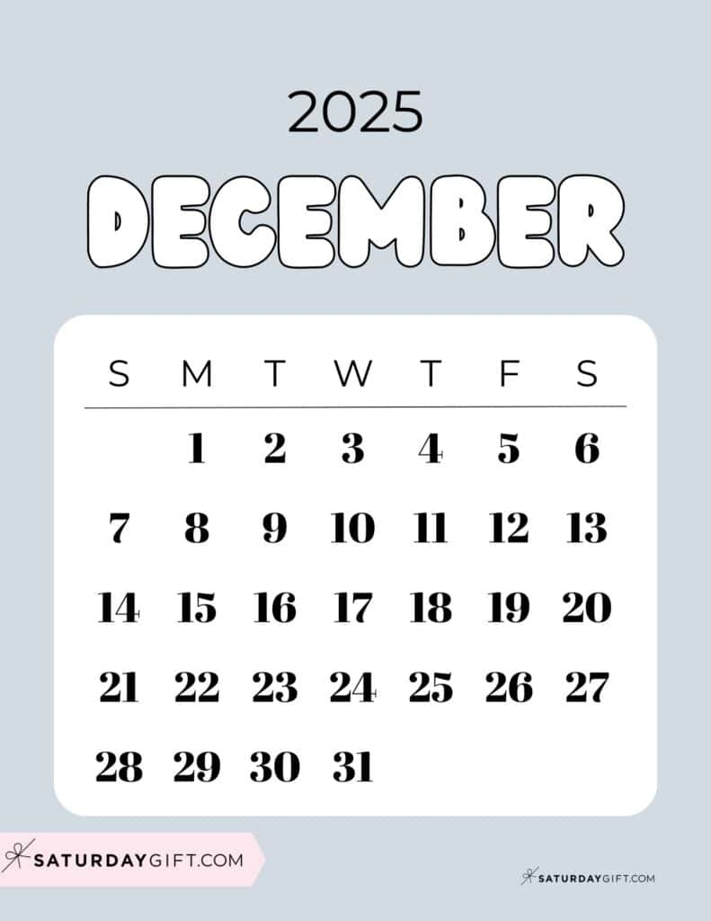 December 2025 Calendars 23 Cute Free Printable PDFs SaturdayGift