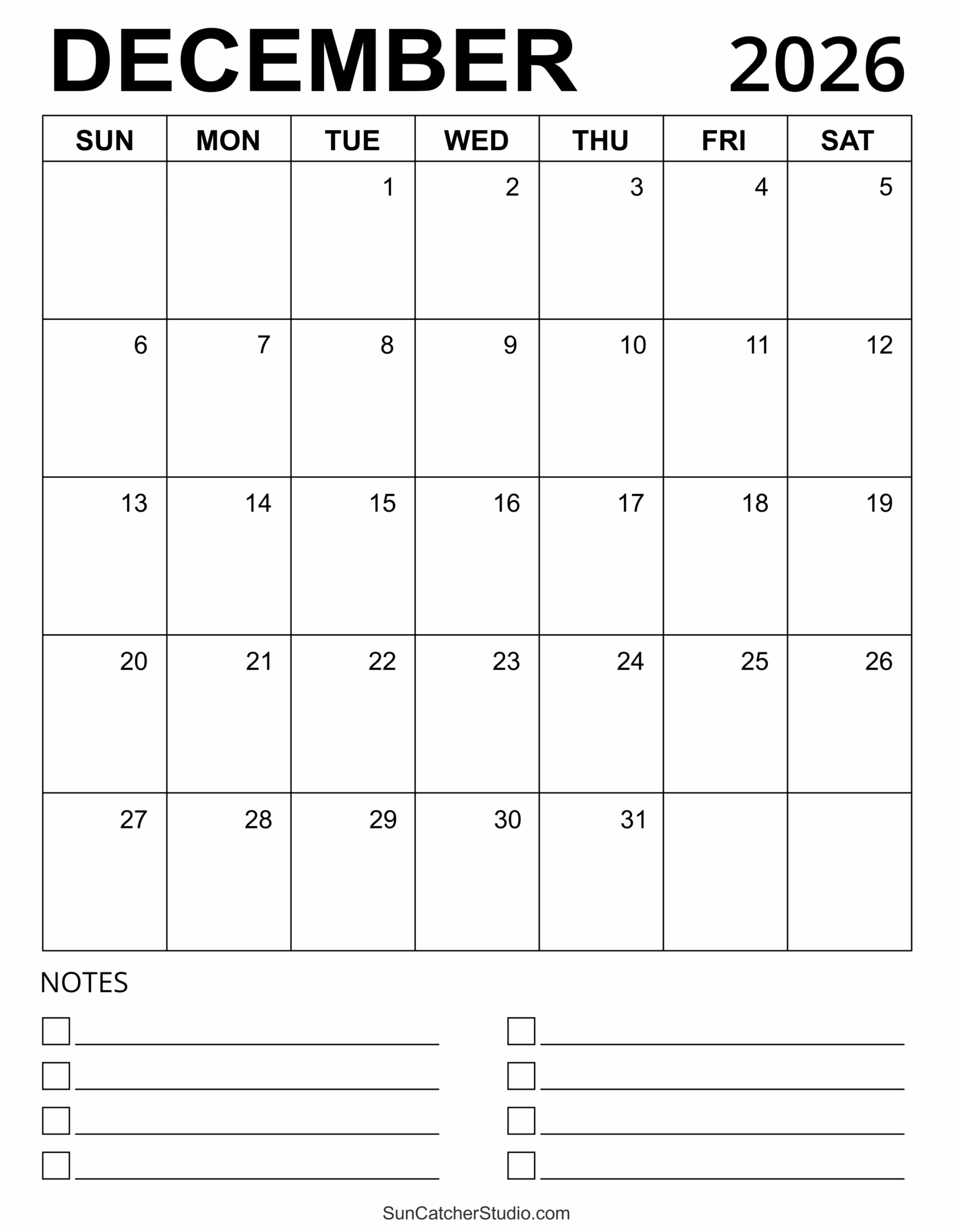 December 2026 Word Printable Calendar