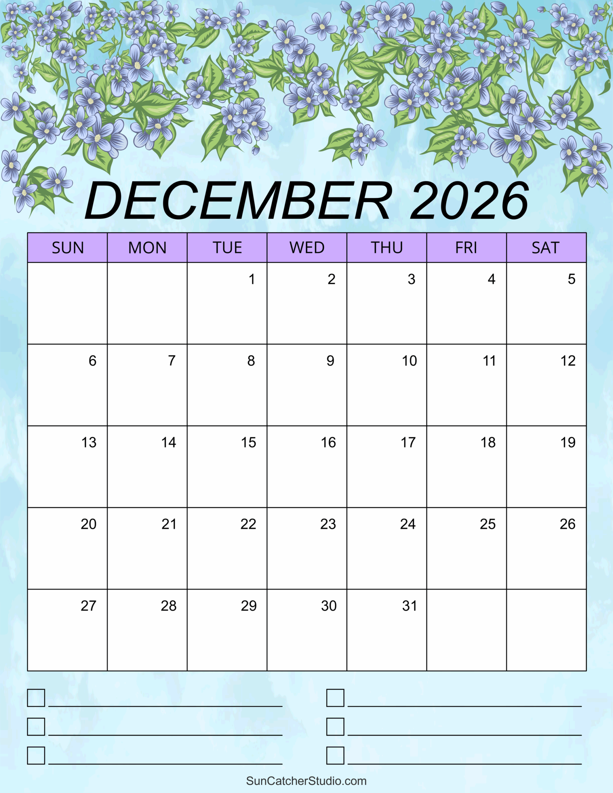 Free Blank December 2026 Calendar Printable