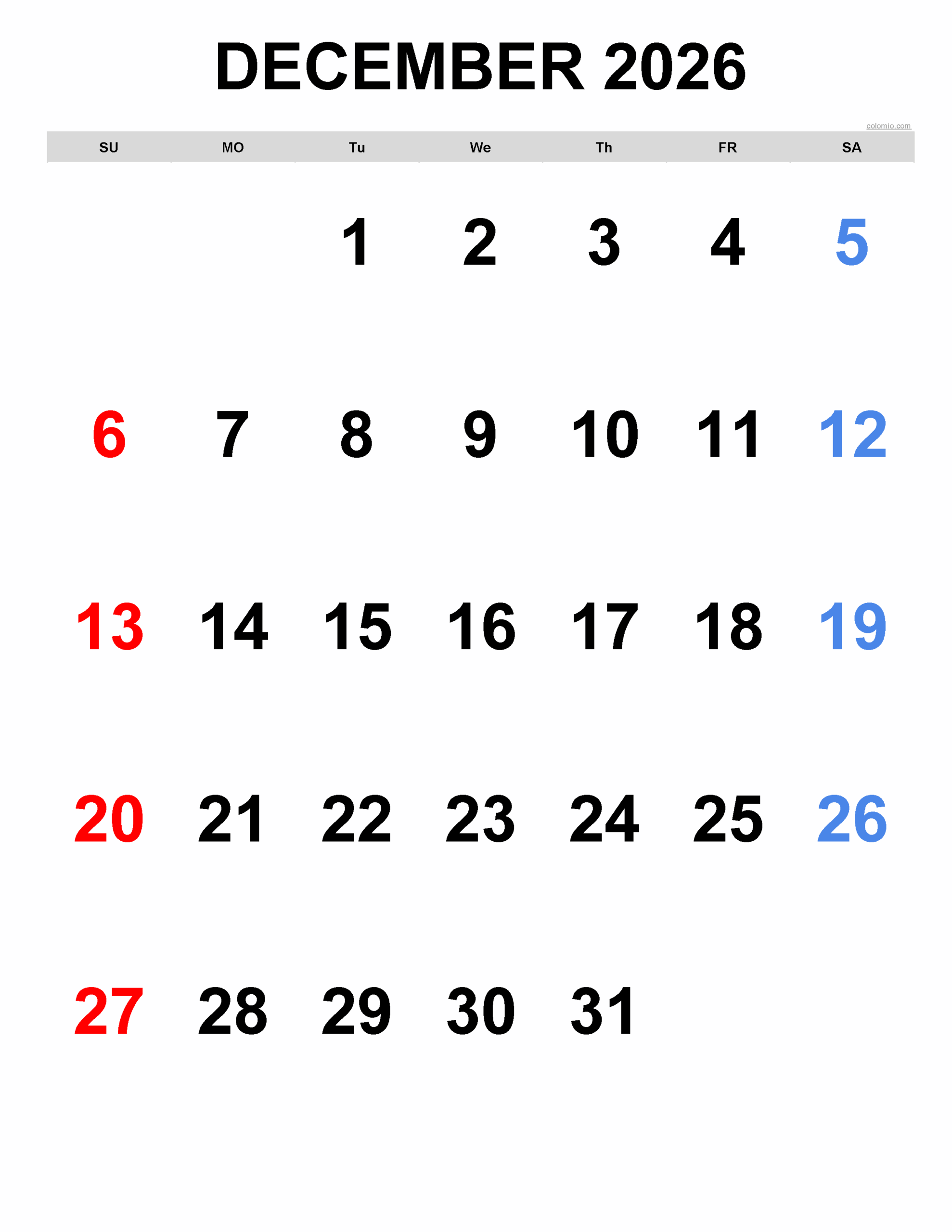 December 2026 Calendar Free Printable PDF XLS And PNG Www 