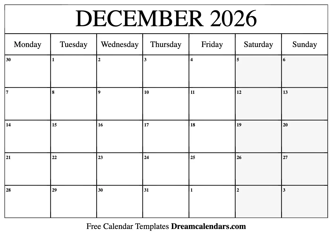 December 2026 Calendar School Academic Calendar