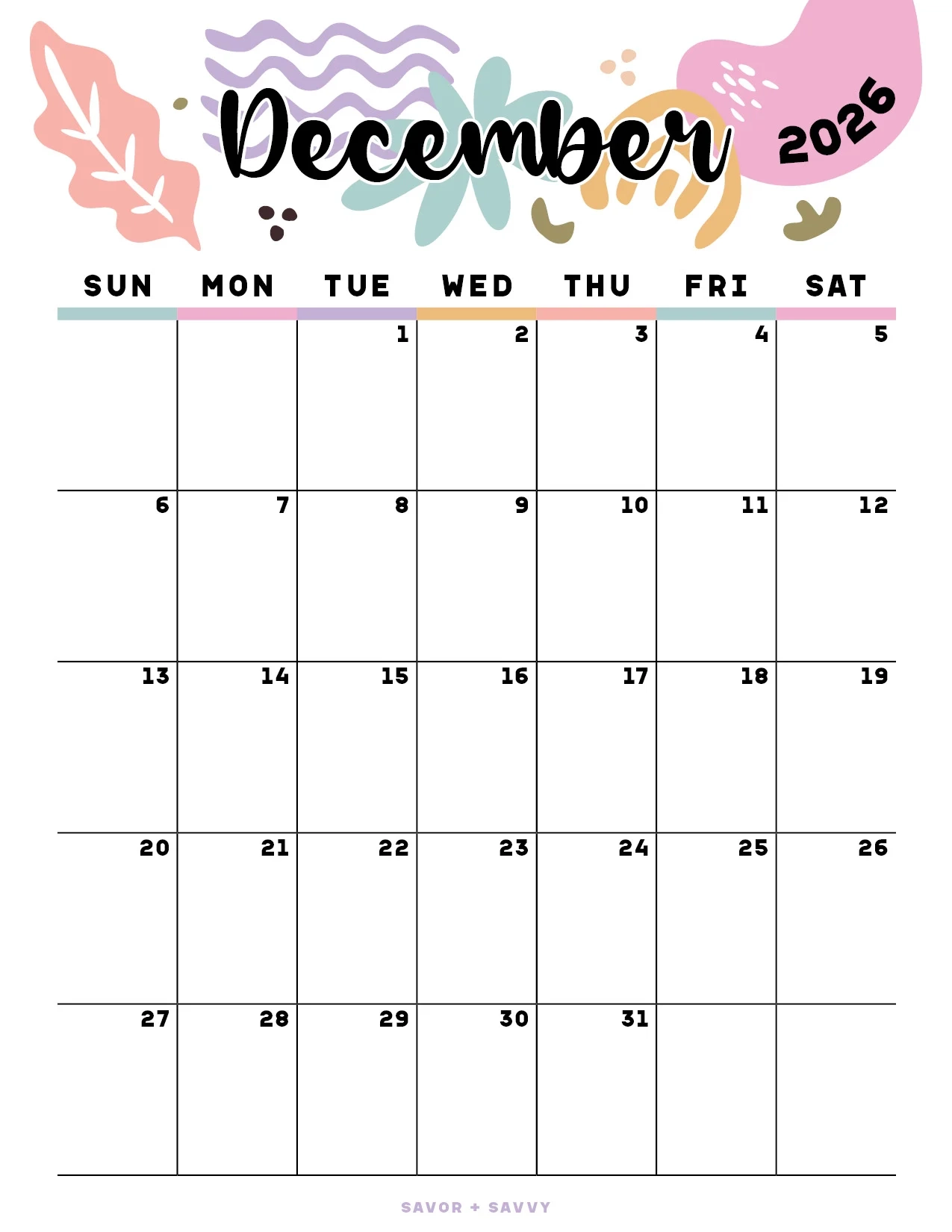 December 2026 Calendar Printable Fresh Calendars