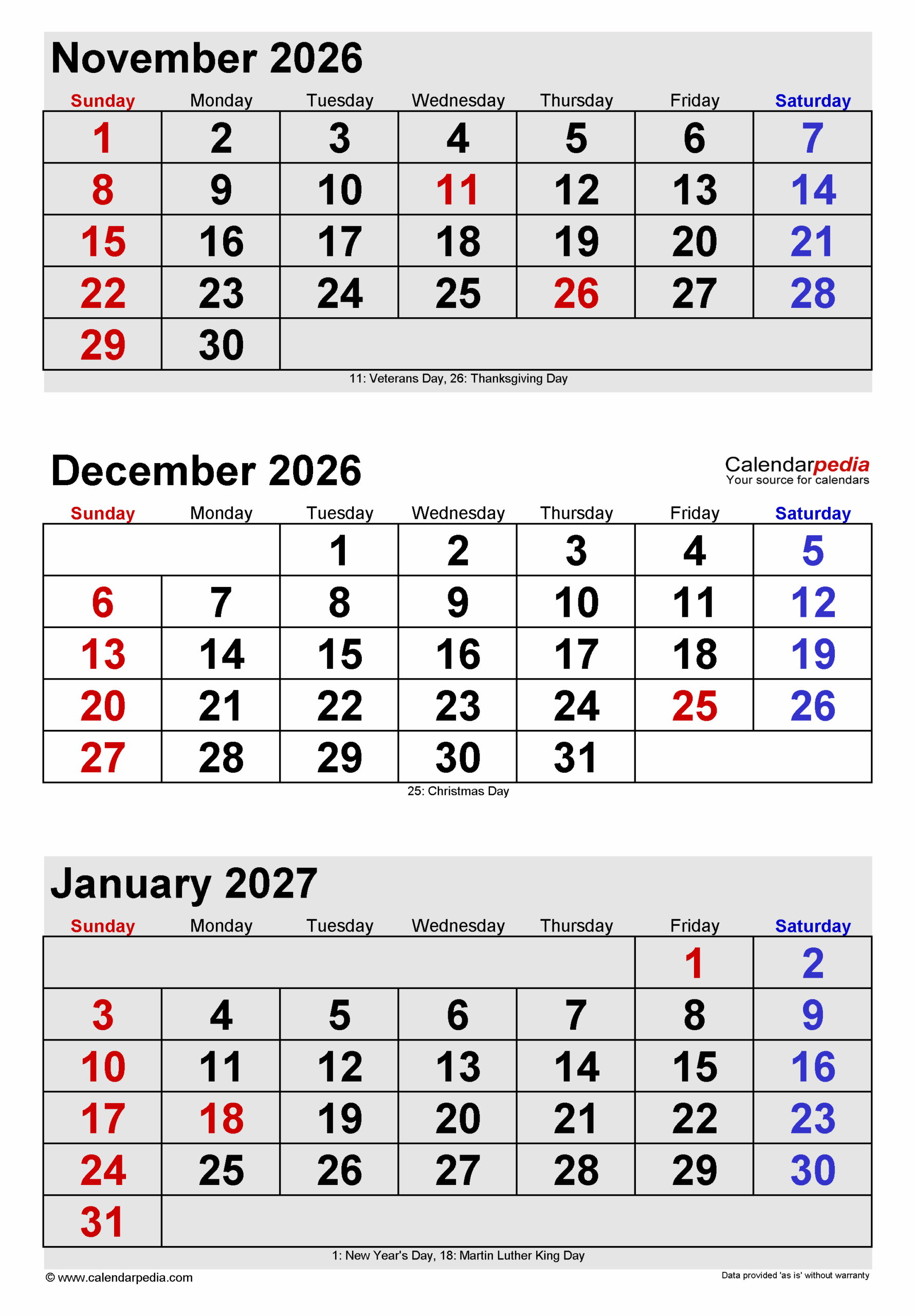 December 2026 December 2027 Calendar Printable