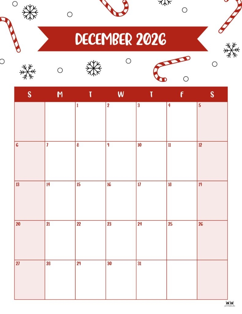 2026 Printable Coloring Calendars December