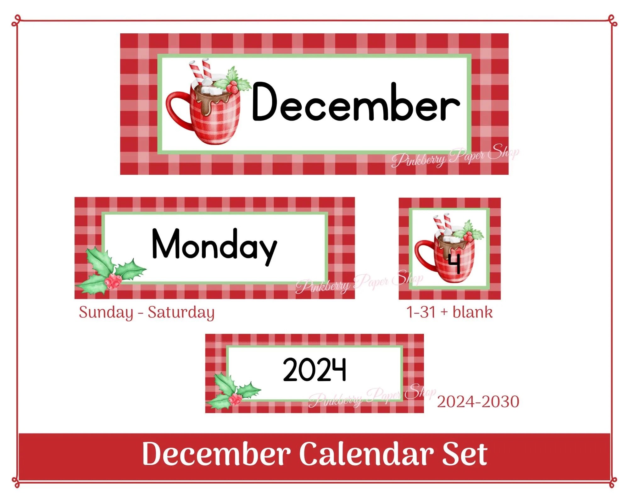 December Calendar Heading Printable