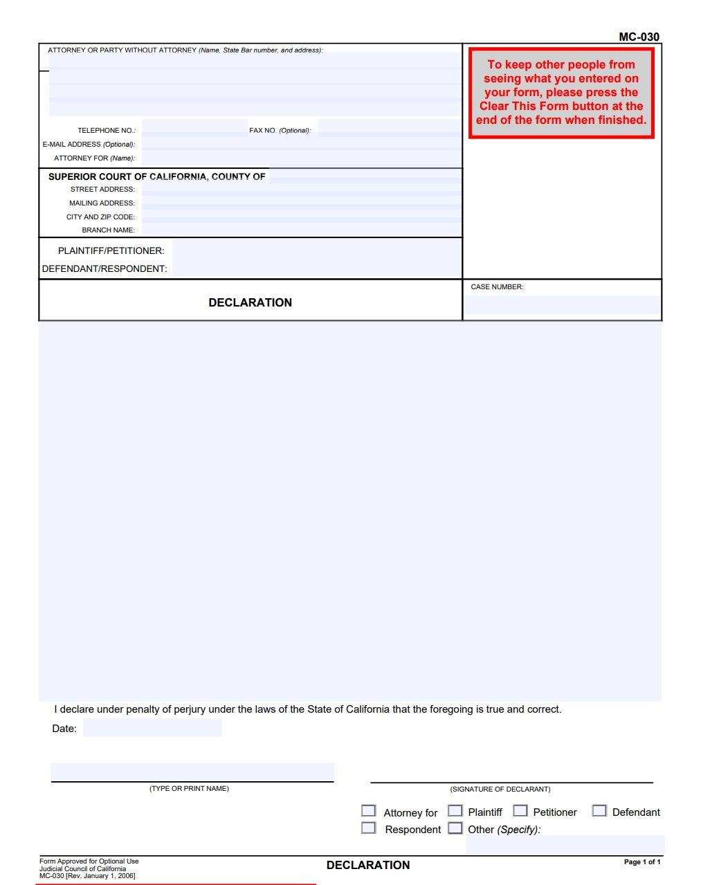 Declaration Form Mc 030