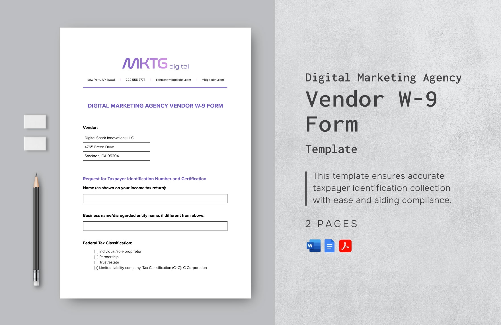 Digital Marketing Agency Vendor W 9 Form Template In PDF Word 