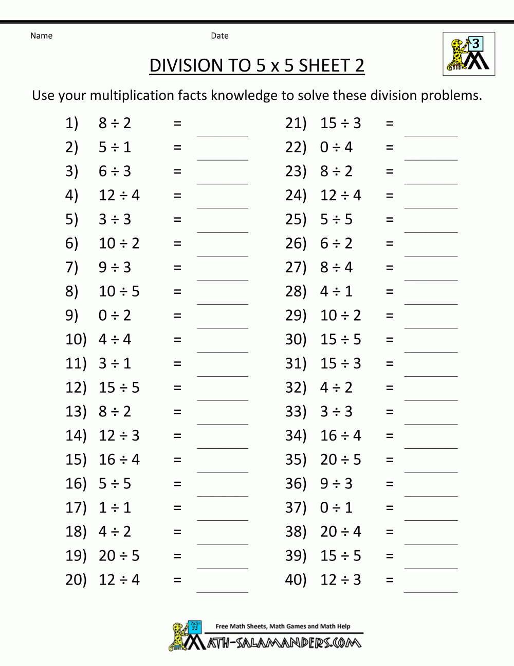 Basic Division Worksheets Printable