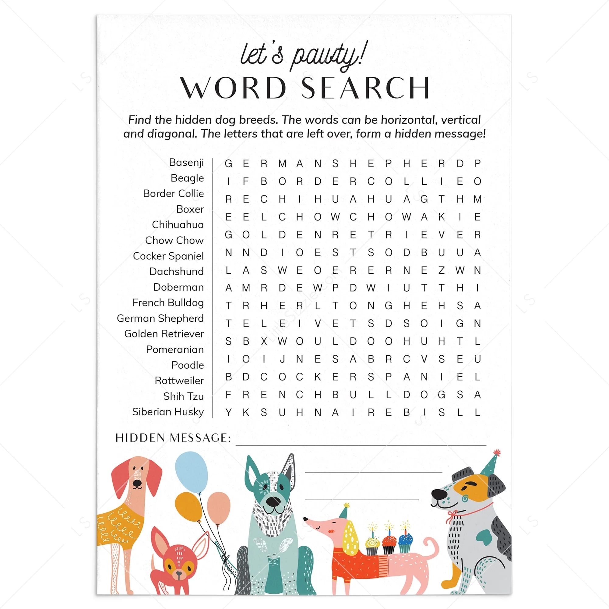 Dogs Word Search Printable